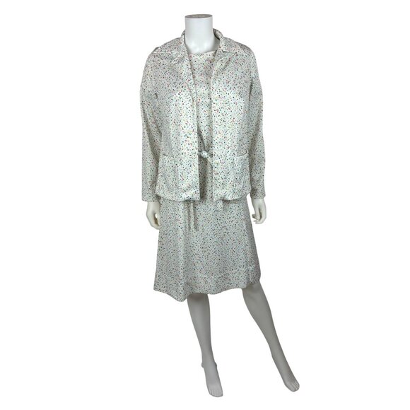 Vintage 70s Dress Set Womens S Speckled Rainbow Polyester Dress Top Matching Out - Picture 1 of 11